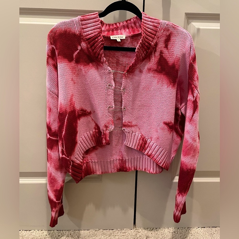 Pink and Red Tie Dye Pin Sweater